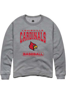 Rally Louisville Cardinals Mens Grey Baseball Long Sleeve Crew Sweatshirt
