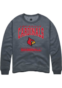 Rally Louisville Cardinals Mens Charcoal Baseball Long Sleeve Crew Sweatshirt
