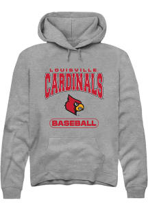 Rally Louisville Cardinals Mens Grey Baseball Long Sleeve Hoodie