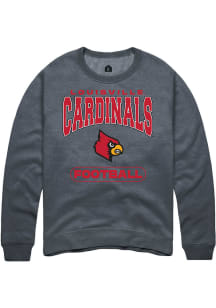 Rally Louisville Cardinals Mens Charcoal Football Long Sleeve Crew Sweatshirt