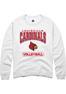 Rally Louisville Cardinals Mens White Volleyball Long Sleeve Crew Sweatshirt