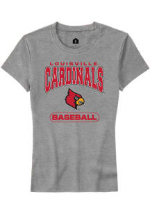 Rally Louisville Cardinals Womens Grey Baseball Short Sleeve T-Shirt