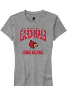 Rally Louisville Cardinals Womens Grey Womens Basketball Short Sleeve T-Shirt