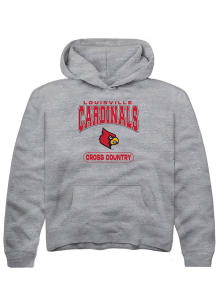 Rally Louisville Cardinals Youth Grey Cross Country Long Sleeve Hoodie