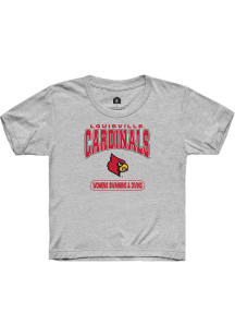 Rally Louisville Cardinals Youth Grey Womens Swimming &amp; Diving Short Sleeve T-Shirt