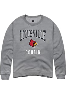 Rally Louisville Cardinals Mens Grey Cousin Long Sleeve Crew Sweatshirt