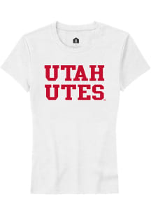Rally Utah Utes Womens White Straight Block Short Sleeve T-Shirt