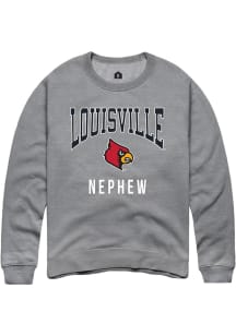Rally Louisville Cardinals Mens Grey Nephew Long Sleeve Crew Sweatshirt