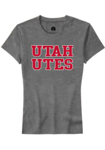 Rally Utah Utes Womens Grey Straight Block Short Sleeve T-Shirt