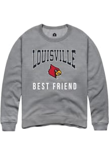 Rally Louisville Cardinals Mens Grey Best Friend Long Sleeve Crew Sweatshirt