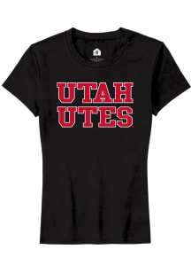 Rally Utah Utes Womens Black Straight Block Short Sleeve T-Shirt
