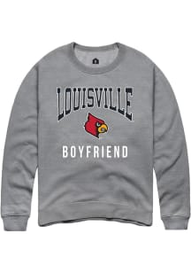 Rally Louisville Cardinals Mens Grey Boyfriend Long Sleeve Crew Sweatshirt