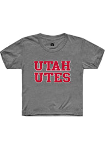 Rally Utah Utes Youth Grey Straight Block Short Sleeve T-Shirt