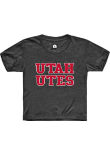 Rally Utah Utes Youth Charcoal Straight Block Short Sleeve T-Shirt