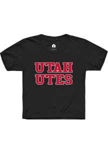 Rally Utah Utes Youth Black Straight Block Short Sleeve T-Shirt