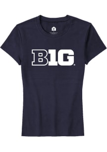 Rally Big Ten Womens Navy Blue Primary Logo Short Sleeve T-Shirt