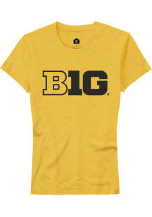 Rally Big Ten Womens Yellow Primary Logo Short Sleeve T-Shirt