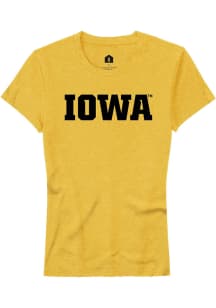 Rally Iowa Hawkeyes Womens Yellow Wordmark Short Sleeve T-Shirt