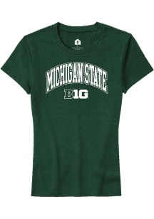Rally Michigan State Spartans Womens Green Arch Logo Short Sleeve T-Shirt