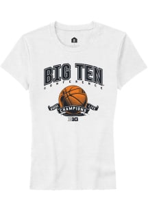 Rally Big Ten Womens White Basketball Ribbon Short Sleeve T-Shirt