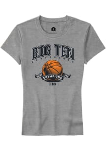 Rally Big Ten Womens Grey Basketball Ribbon Short Sleeve T-Shirt