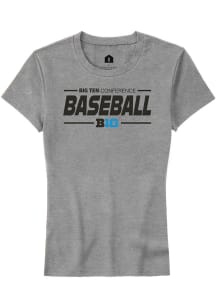 Rally Big Ten Womens Grey Baseball Short Sleeve T-Shirt