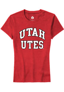 Rally Utah Utes Womens Red Arch Stack Short Sleeve T-Shirt