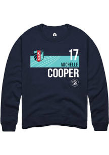 Michelle Cooper  Rally KC Current Mens Navy Blue Player Teal Block Long Sleeve Crew Sweatshirt