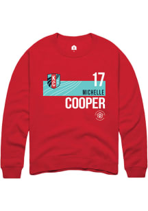 Michelle Cooper  Rally KC Current Mens Red Player Teal Block Long Sleeve Crew Sweatshirt