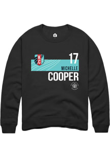 Michelle Cooper  Rally KC Current Mens Black Player Teal Block Long Sleeve Crew Sweatshirt