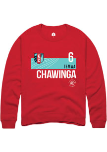 Temwa Chawinga  Rally KC Current Mens Red Player Teal Block Long Sleeve Crew Sweatshirt