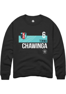 Temwa Chawinga  Rally KC Current Mens Black Player Teal Block Long Sleeve Crew Sweatshirt