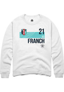 AD Franch  Rally KC Current Mens White Player Teal Block Neutrals Long Sleeve Crew Sweatshirt