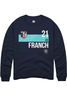 AD Franch  Rally KC Current Mens Navy Blue Player Teal Block Long Sleeve Crew Sweatshirt