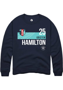 Kristen Hamiltion  Rally KC Current Mens Navy Blue Player Teal Block Long Sleeve Crew Sweatshirt