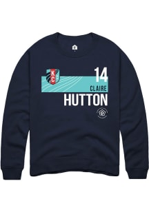 Claire Hutton  Rally KC Current Mens Navy Blue Player Teal Block Long Sleeve Crew Sweatshirt