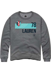 Lauren  Rally KC Current Mens Grey Player Teal Block Neutrals Long Sleeve Crew Sweatshirt