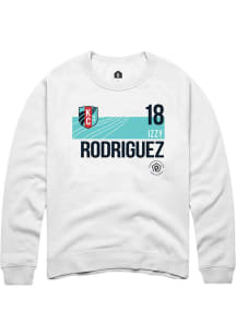 Izzy Rodriguez  Rally KC Current Mens White Player Teal Block Neutrals Long Sleeve Crew Sweatshi..