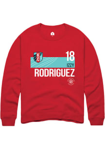 Izzy Rodriguez  Rally KC Current Mens Red Player Teal Block Long Sleeve Crew Sweatshirt