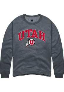 Rally Utah Utes Mens Charcoal Arch Logo Long Sleeve Crew Sweatshirt
