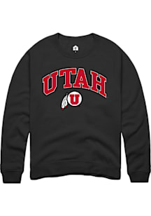 Rally Utah Utes Mens Black Arch Logo Long Sleeve Crew Sweatshirt