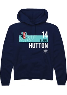 Claire Hutton  Rally KC Current Mens Navy Blue Player Teal Block Long Sleeve Hoodie