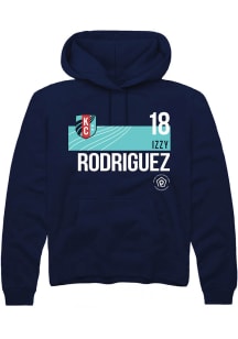 Izzy Rodriguez  Rally KC Current Mens Navy Blue Player Teal Block Long Sleeve Hoodie
