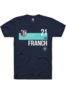 AD Franch  KC Current Navy Blue Rally Player Teal Block Short Sleeve T Shirt