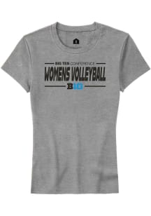 Rally Big Ten Womens Grey Womens Volleyball Short Sleeve T-Shirt