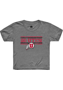 Rally Utah Utes Youth Grey Chant Bars Short Sleeve T-Shirt