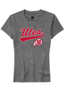 Rally Utah Utes Womens Grey Tailsweep Short Sleeve T-Shirt