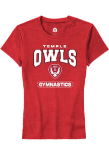 Rally Temple Owls Womens Red Gymnastics Short Sleeve T-Shirt