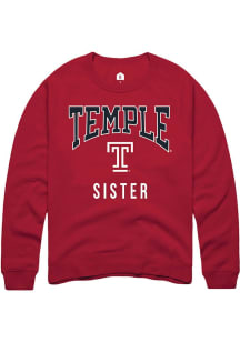 Rally Temple Owls Mens Cardinal Sister Long Sleeve Crew Sweatshirt