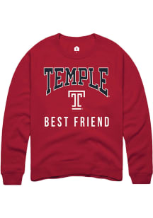Rally Temple Owls Mens Cardinal Best Friend Long Sleeve Crew Sweatshirt